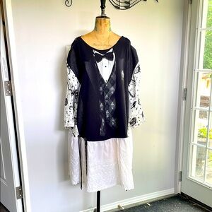 Black and White Tuxedo Graphic Dress